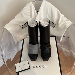 Brand New Authentic Gucci GG Marmont Fringe Platform Ankle Boots Size 39.5